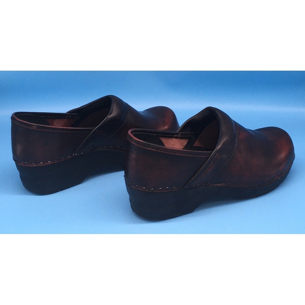 LL Bean Womens Slip On Clogs Maroon Marbleized Leather Shoes Size 7.5 - Picture 6 of 9
